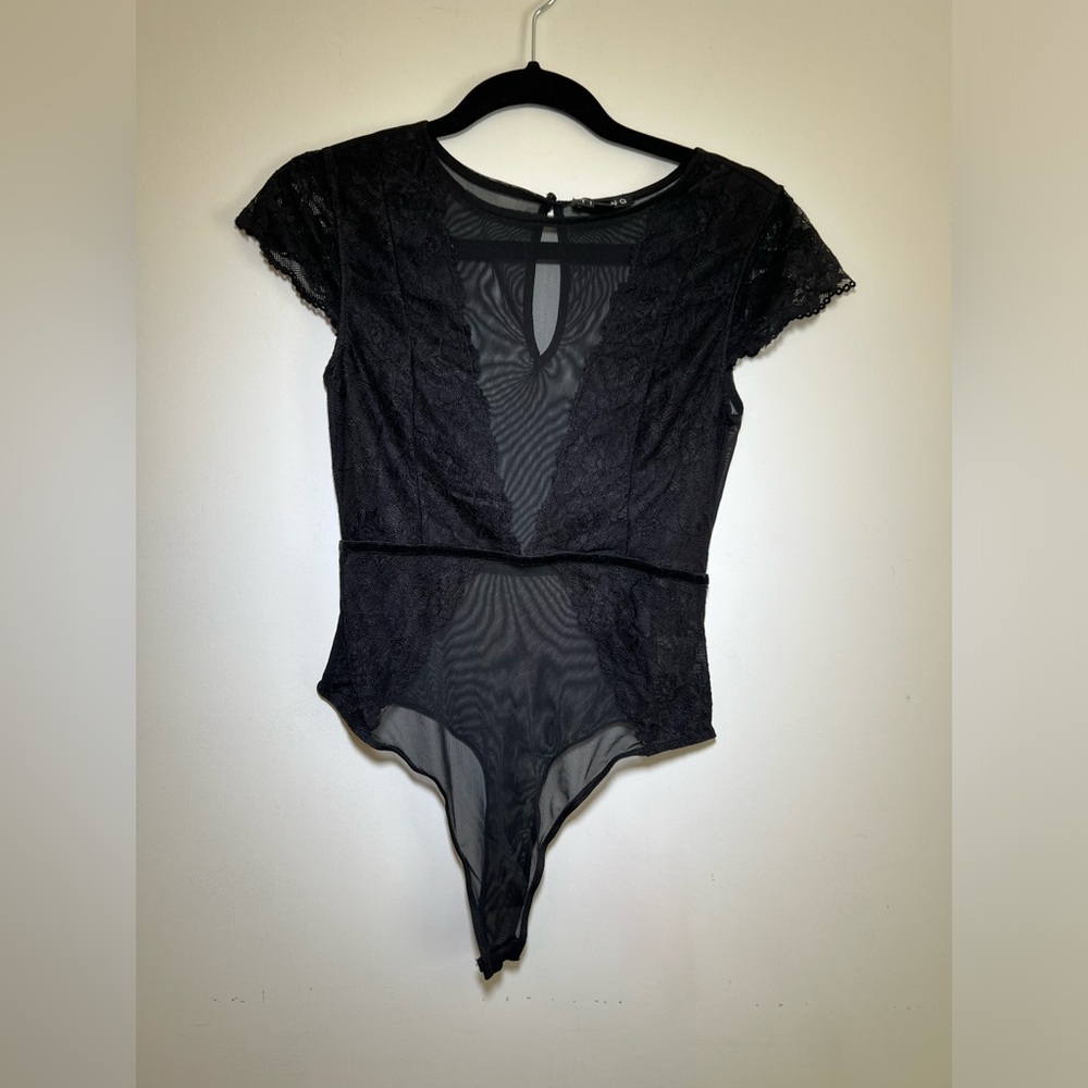Black Lace Trim Bodysuit